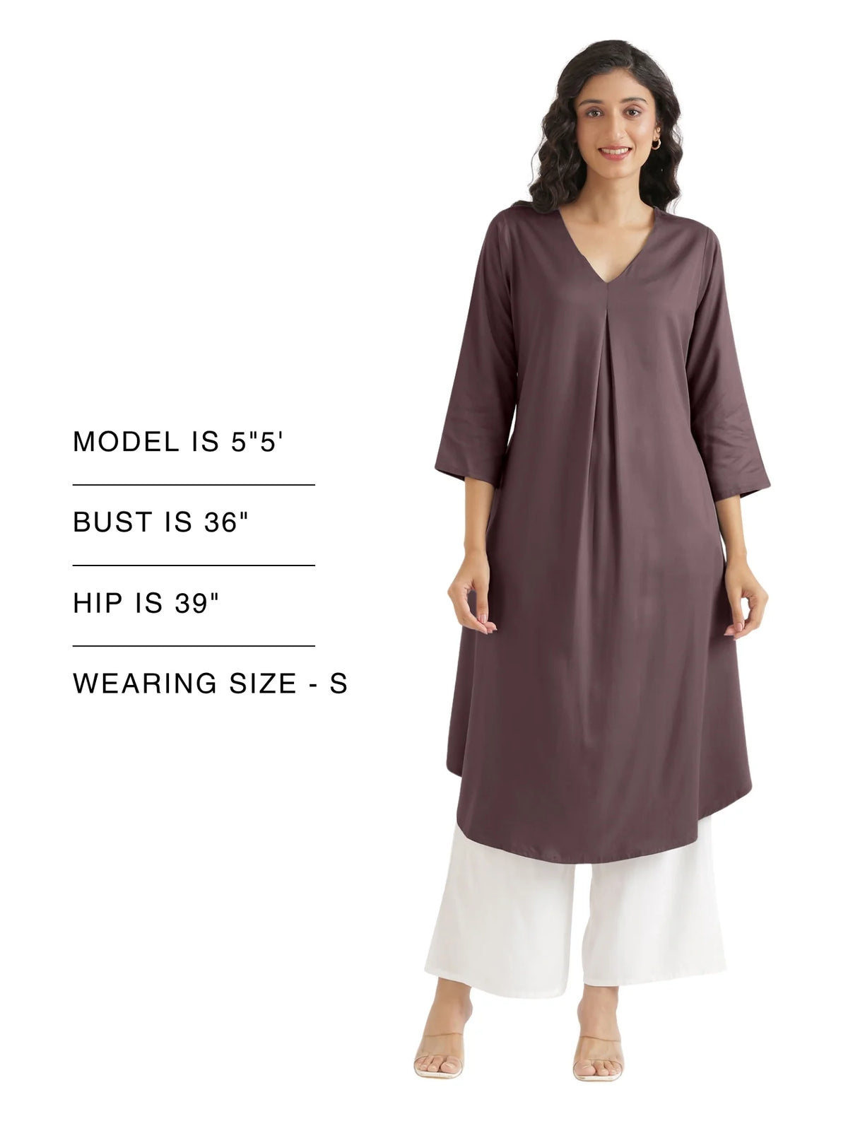 Women Brinjal Flowy Pleated Kurta