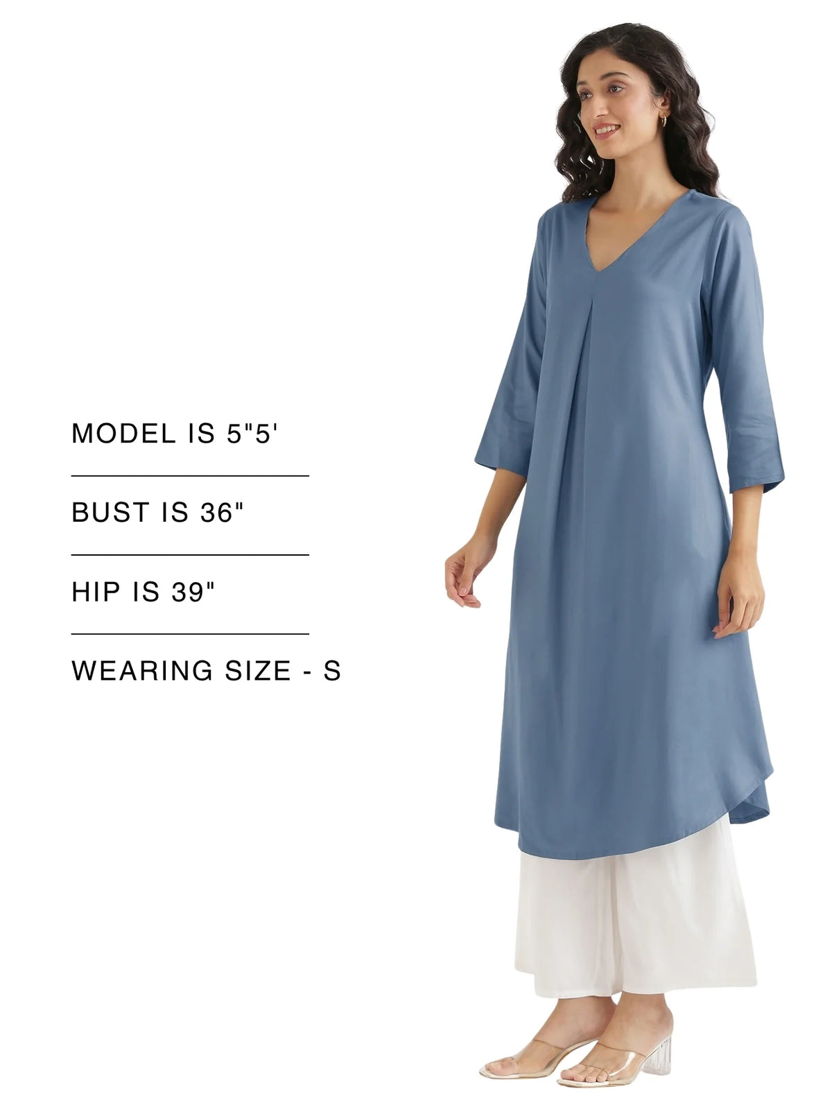 Women English Blue Flowy Pleated Kurta
