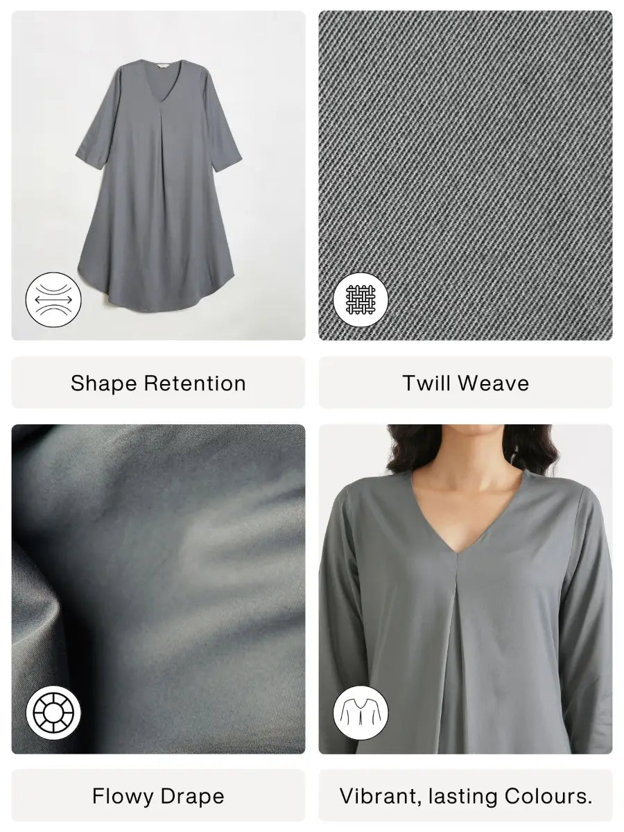 Women Grey Flowy Pleated Kurta