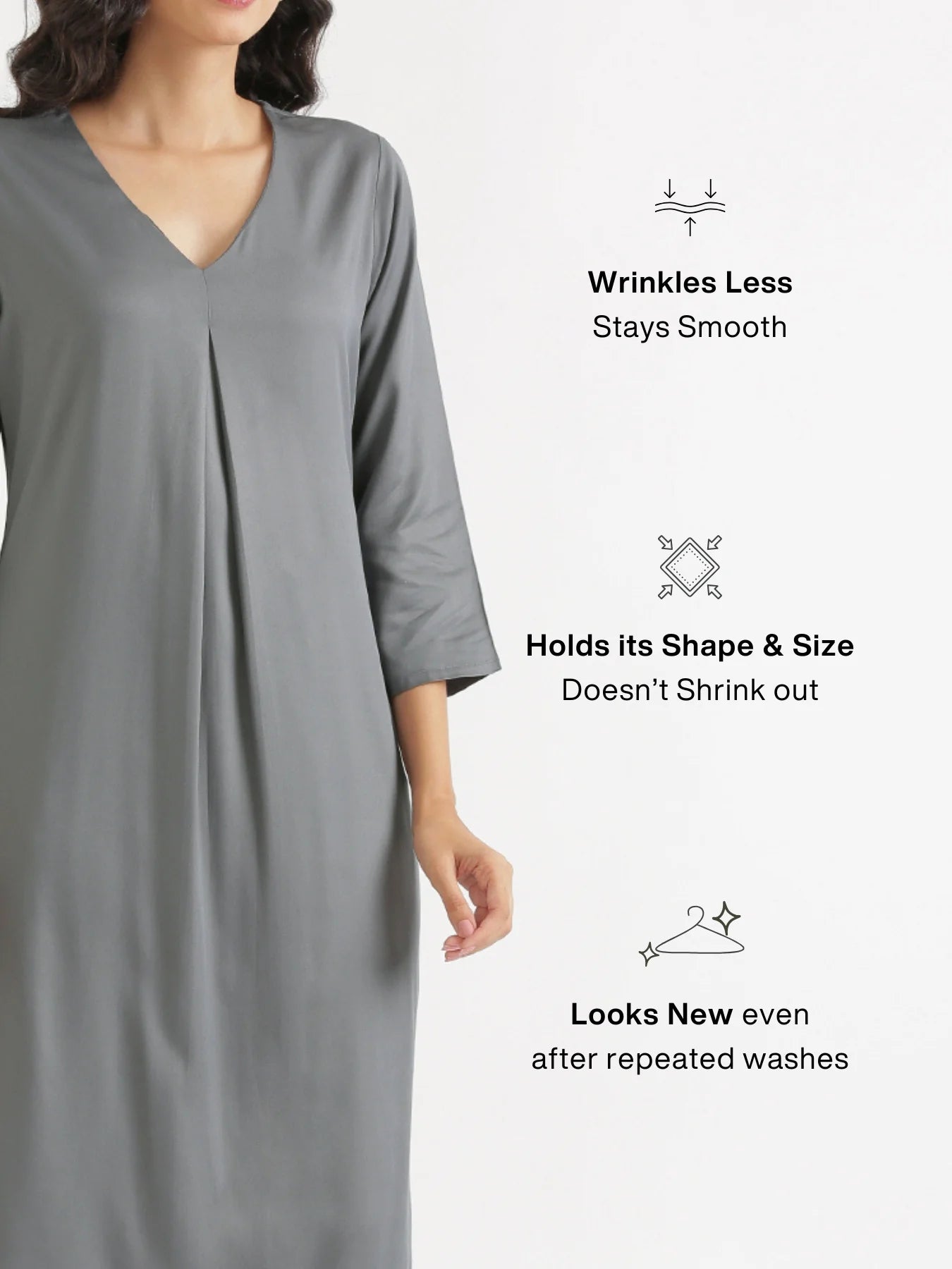 Women Grey Flowy Pleated Kurta