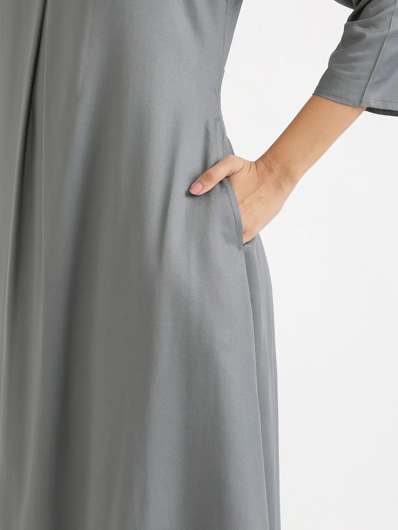 Women Grey Flowy Pleated Kurta
