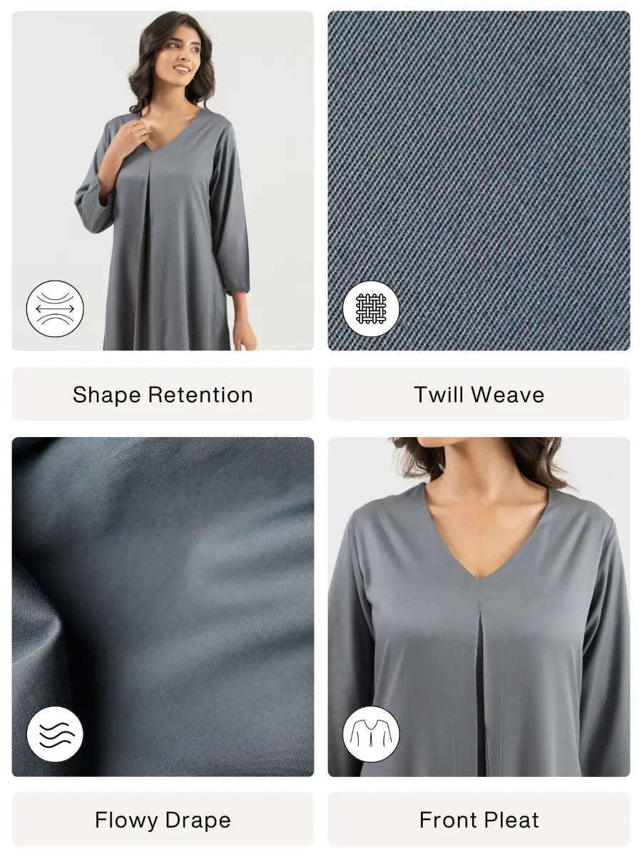 Women Grey Flowy Pleated Kurta