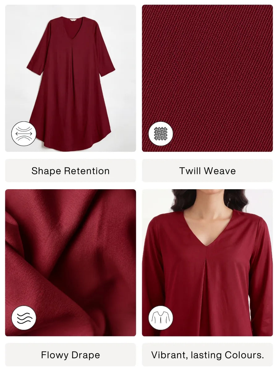 Women Maroon Flowy Pleated Kurta
