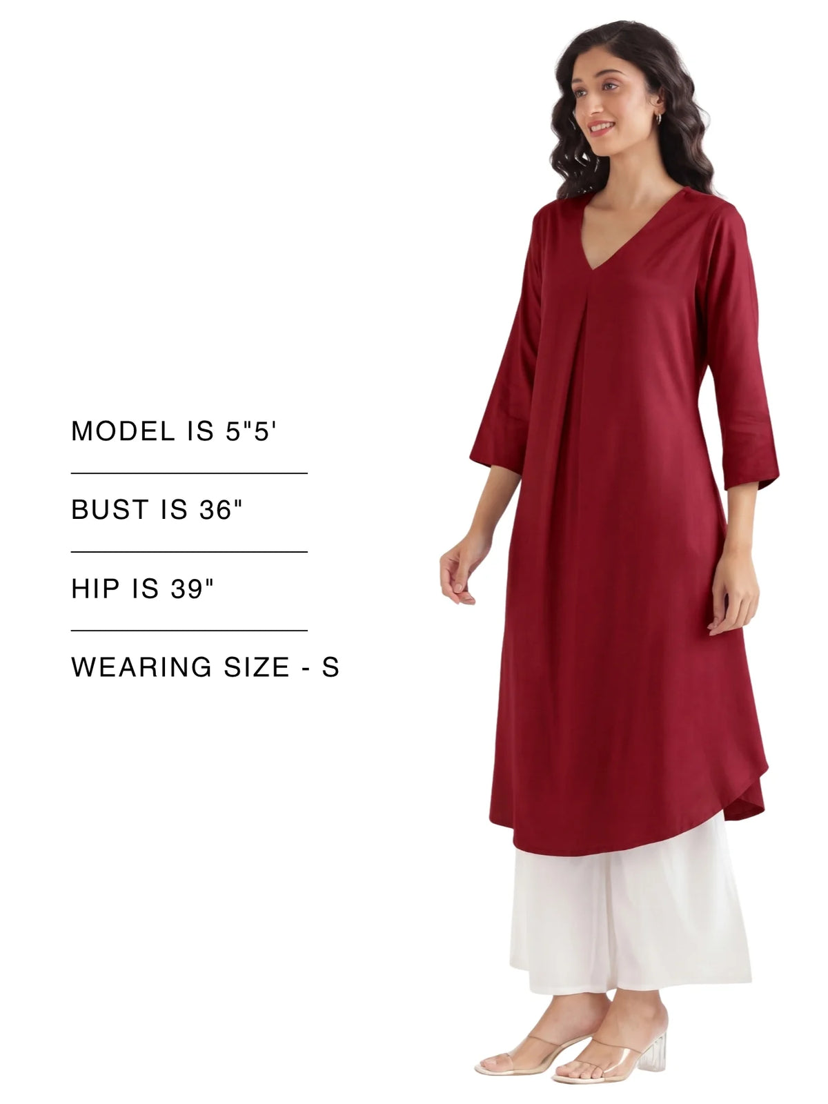 Women Maroon Flowy Pleated Kurta