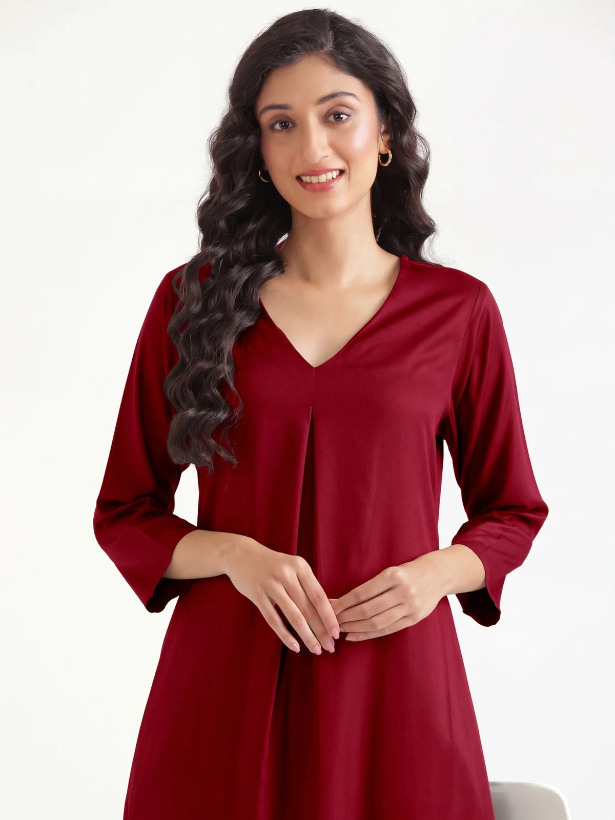 Women Maroon Flowy Pleated Kurta