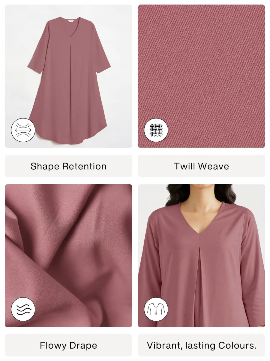 Women Rose Taupe Flowy Pleated Kurta