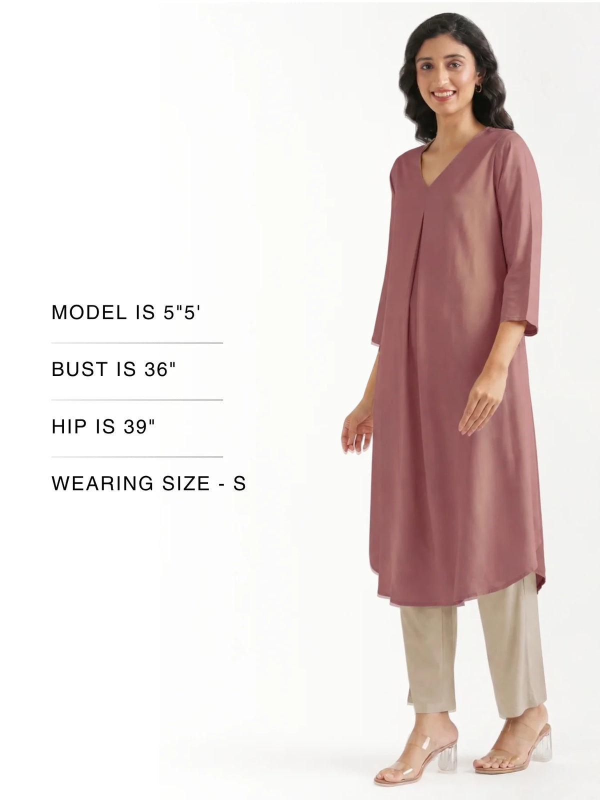 Women Rose Taupe Flowy Pleated Kurta