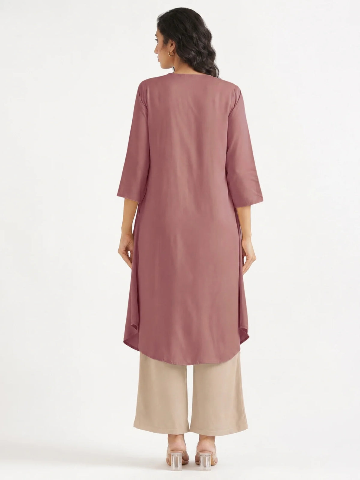 Women Rose Taupe Flowy Pleated Kurta