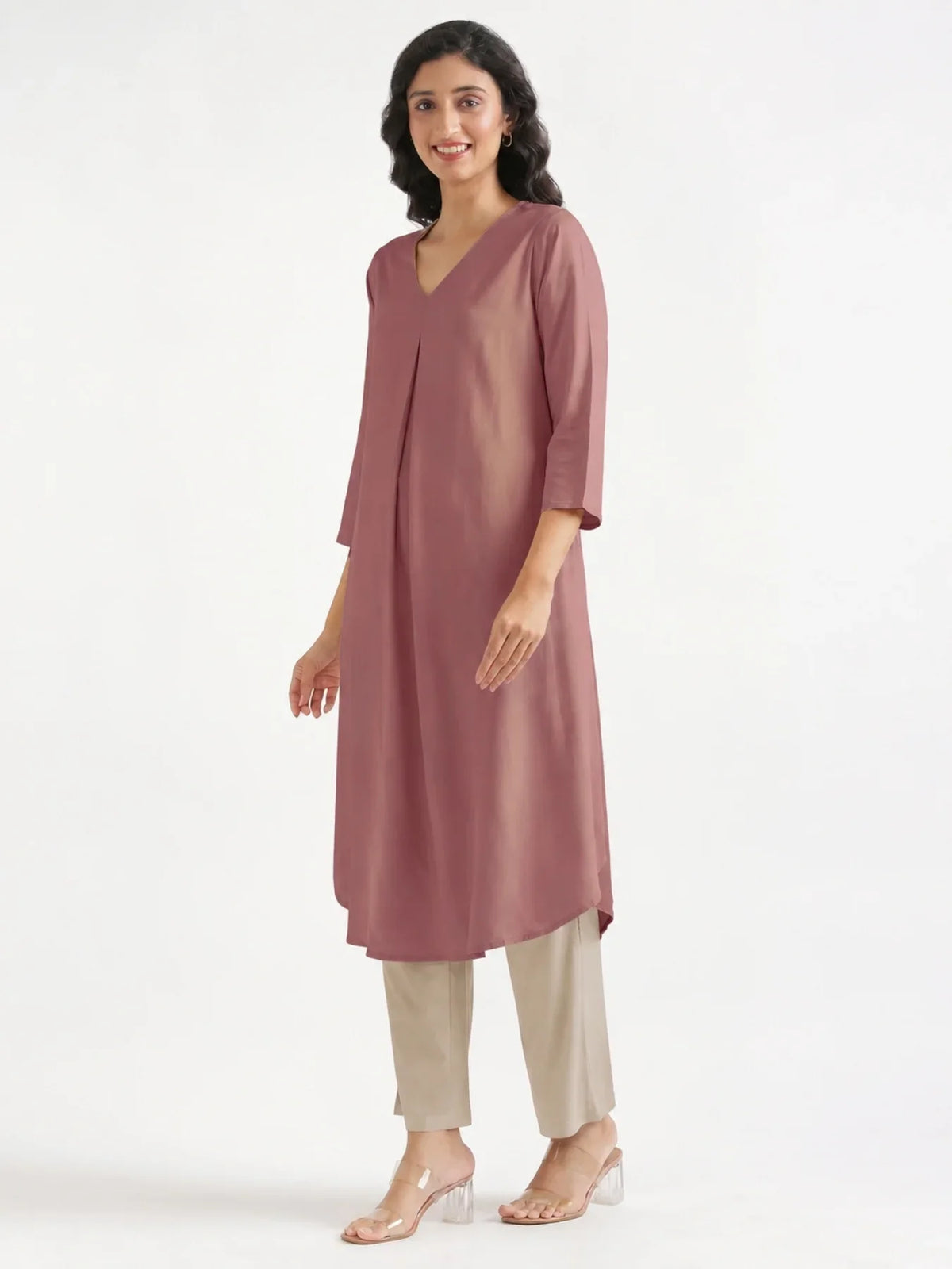 Pick Any 3 Women Flowy Pleated Kurta - Rose Taupe