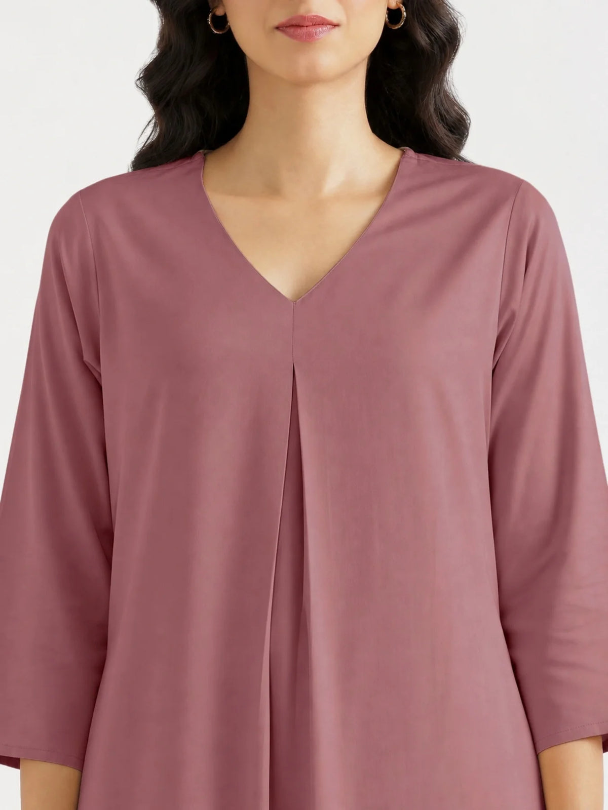 Women Rose Taupe Flowy Pleated Kurta
