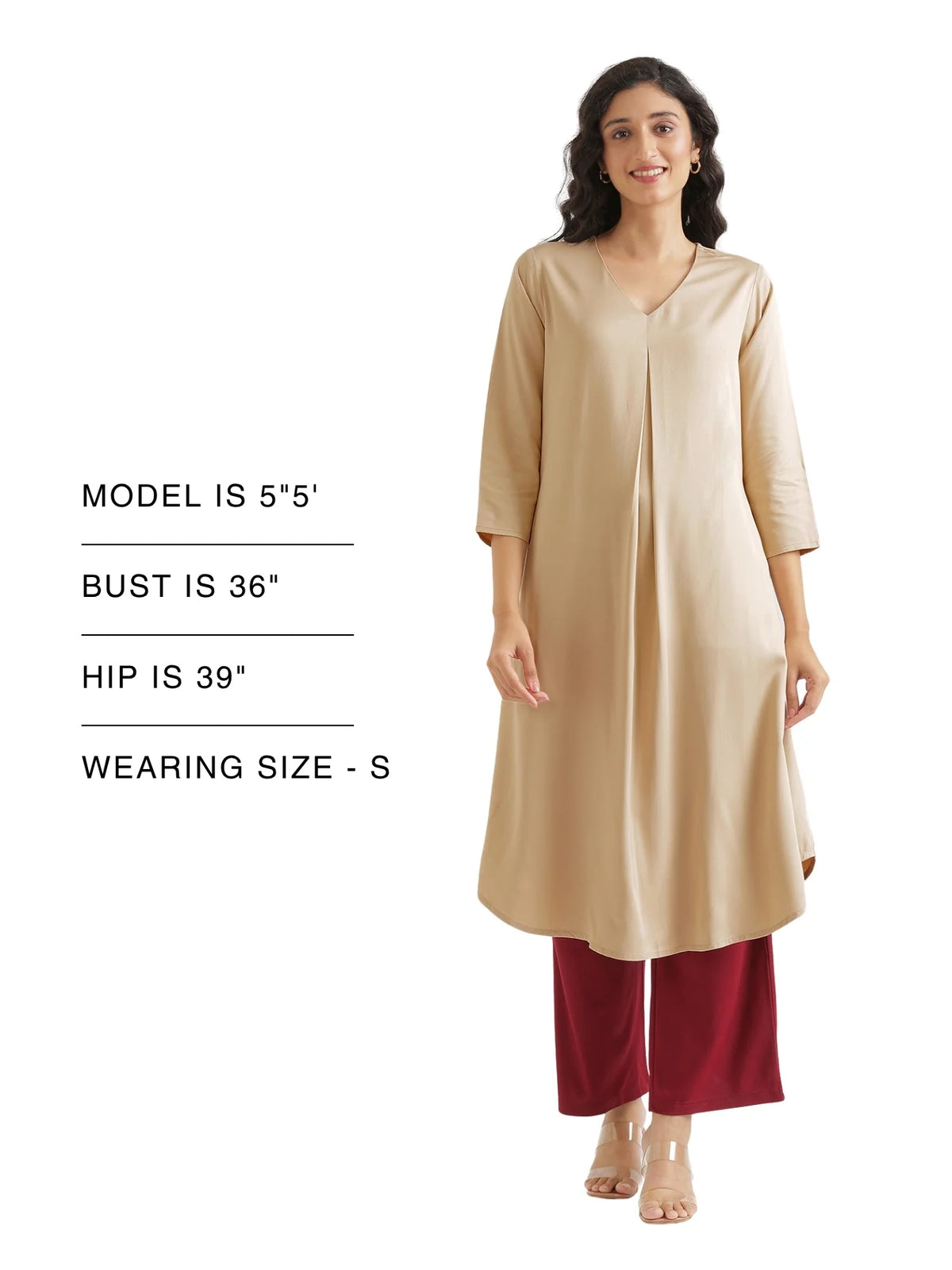Women Taupe Flowy Pleated Kurta