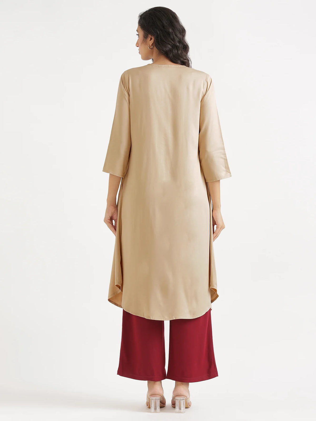 Women Taupe Flowy Pleated Kurta