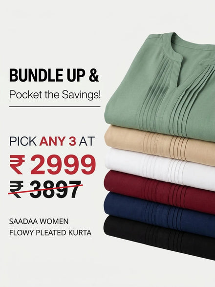 Pick Any 3 banner - Pick Any 3 Women Flowy Pleated Kurta