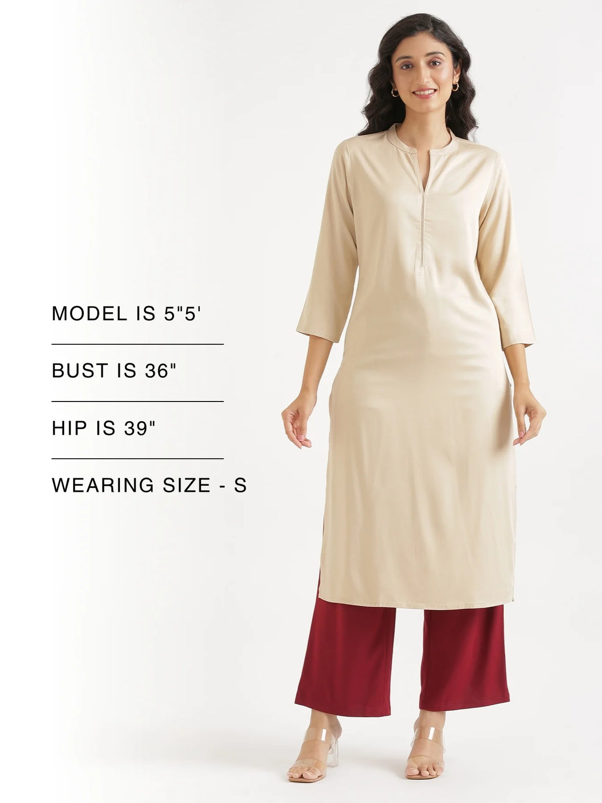 Women Beige Flowy Straight Long Kurta