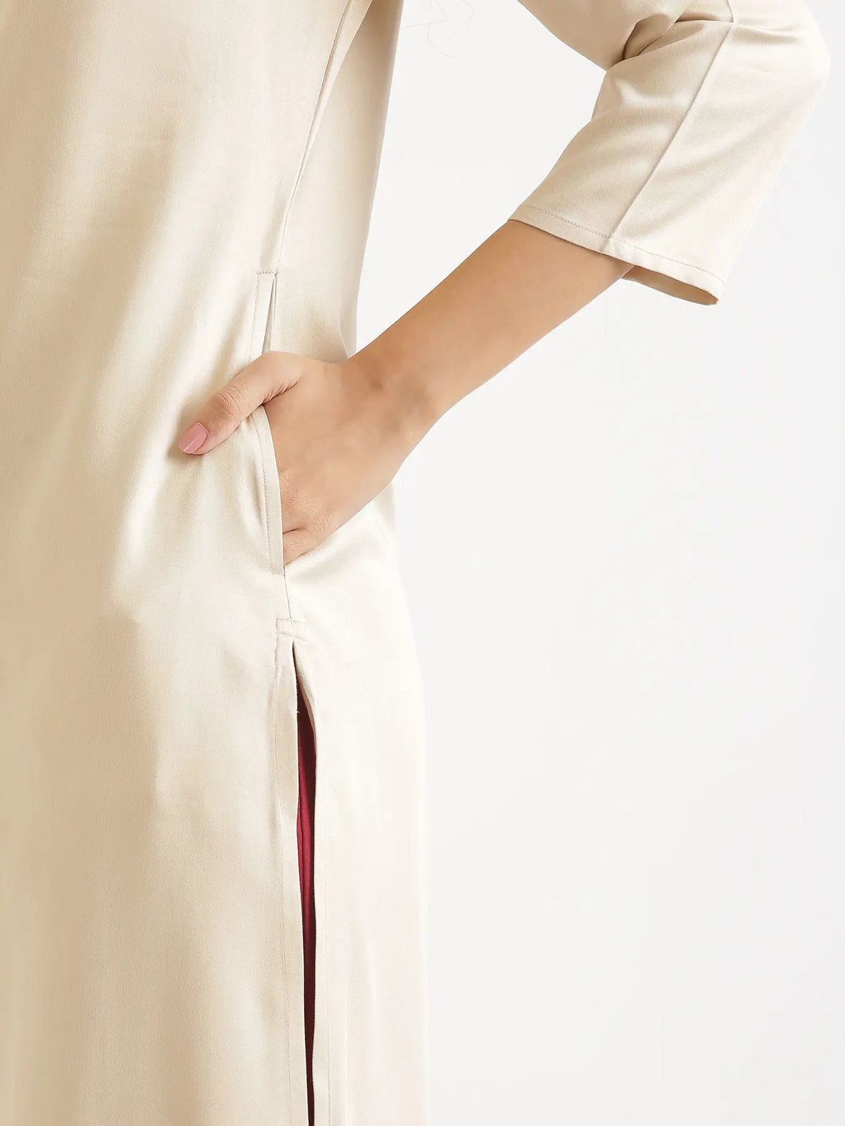 Women Beige Flowy Straight Long Kurta
