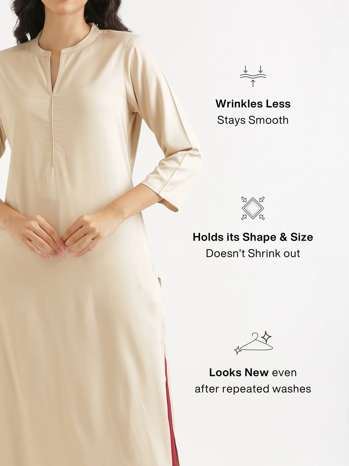 Women Beige Flowy Straight Long Kurta