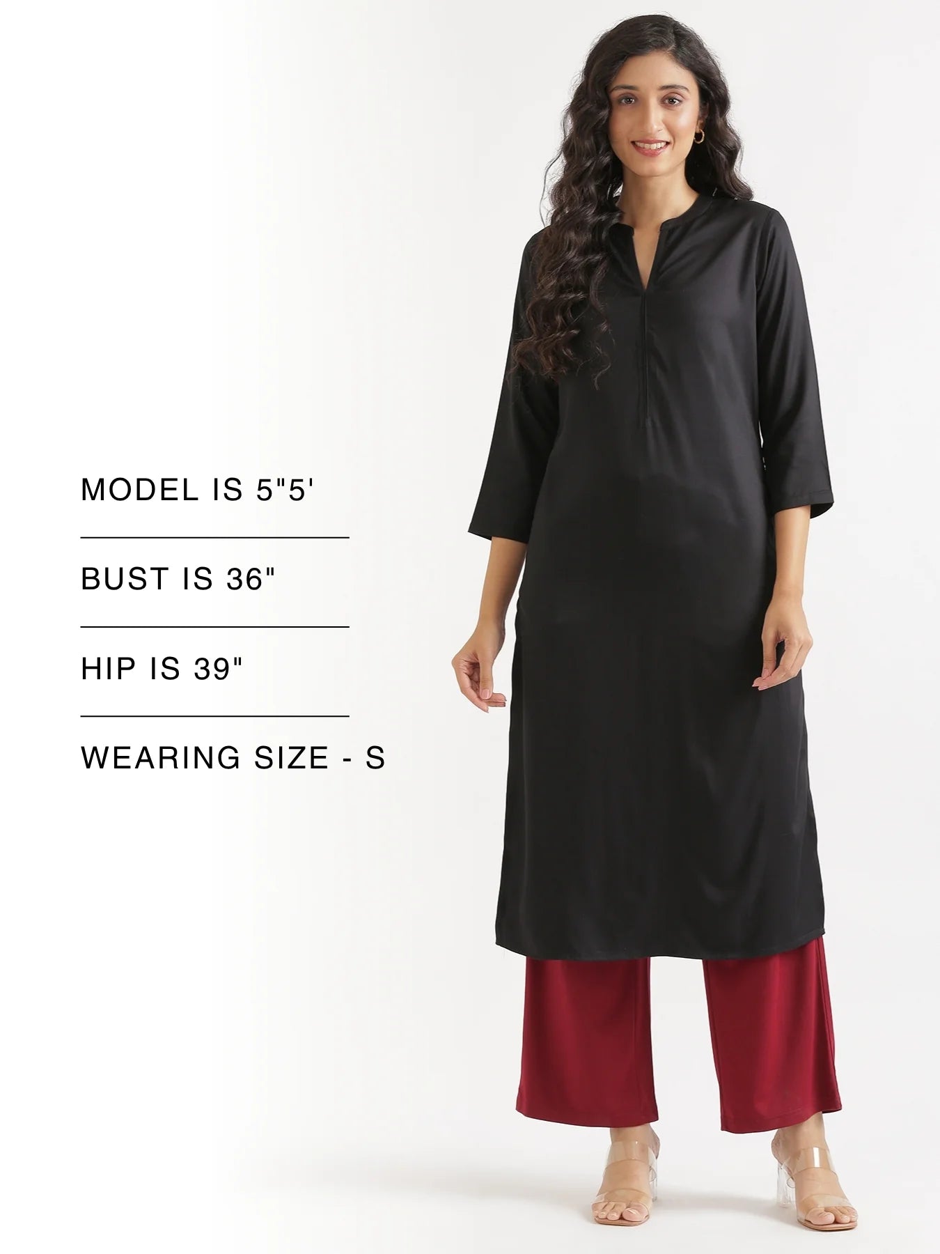 Women Black Flowy Straight Long Kurta