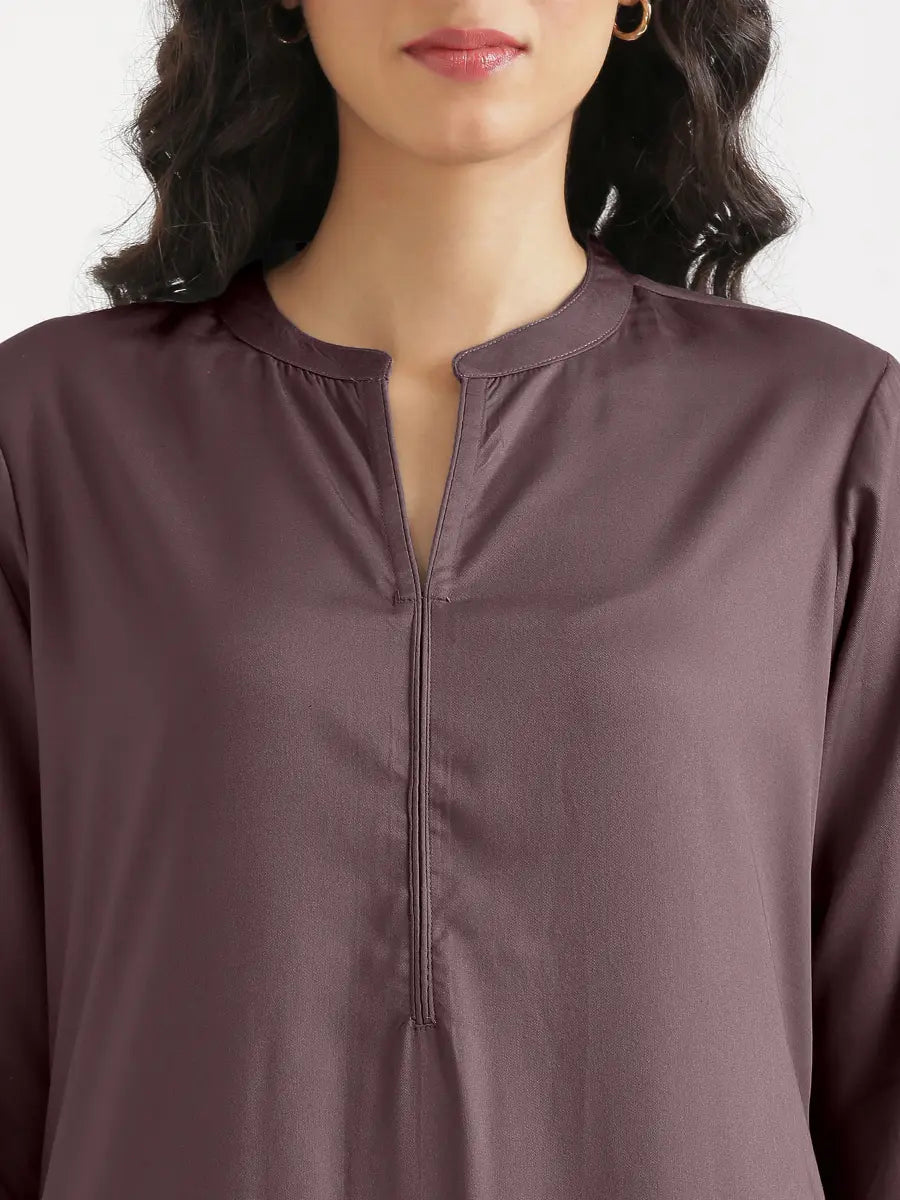 Women Brinjal Flowy Straight Long Kurta