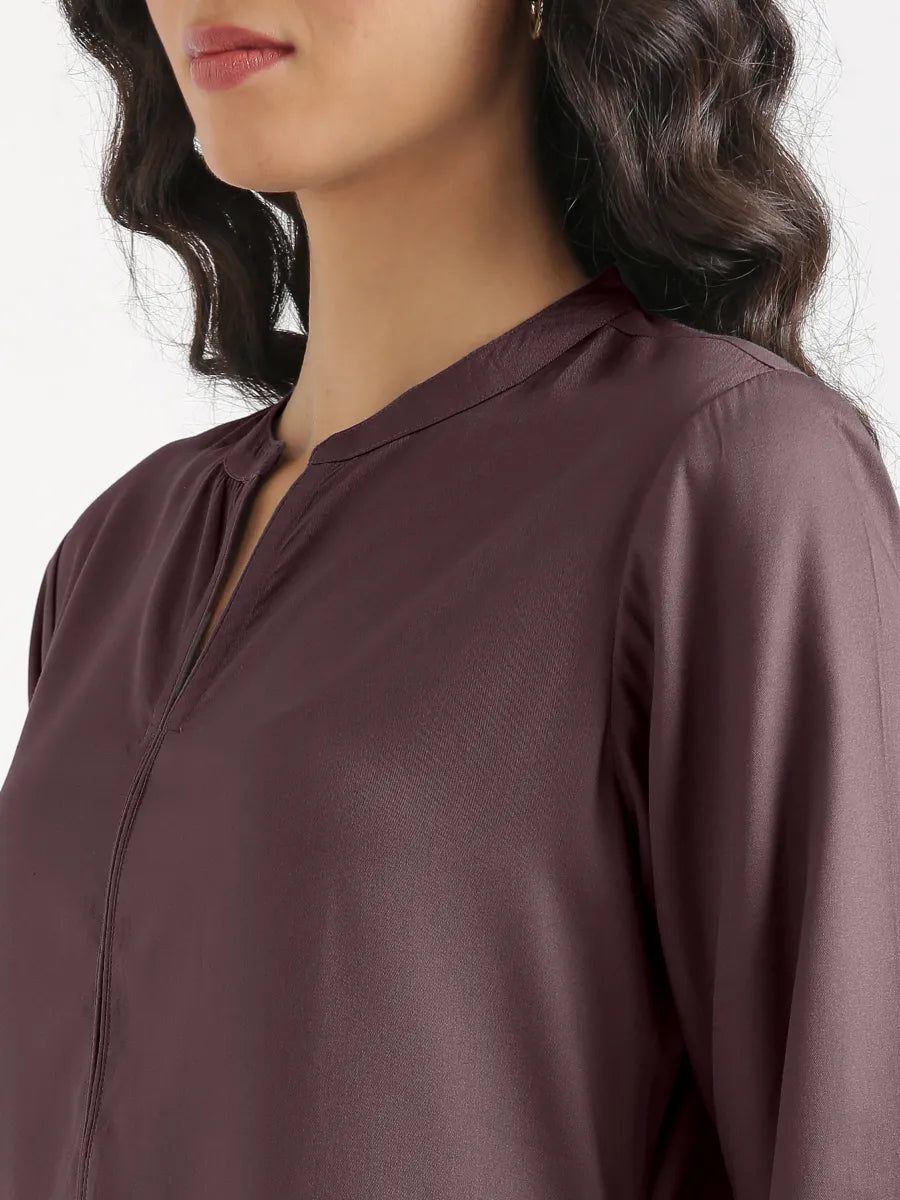 Women Brinjal Flowy Straight Long Kurta