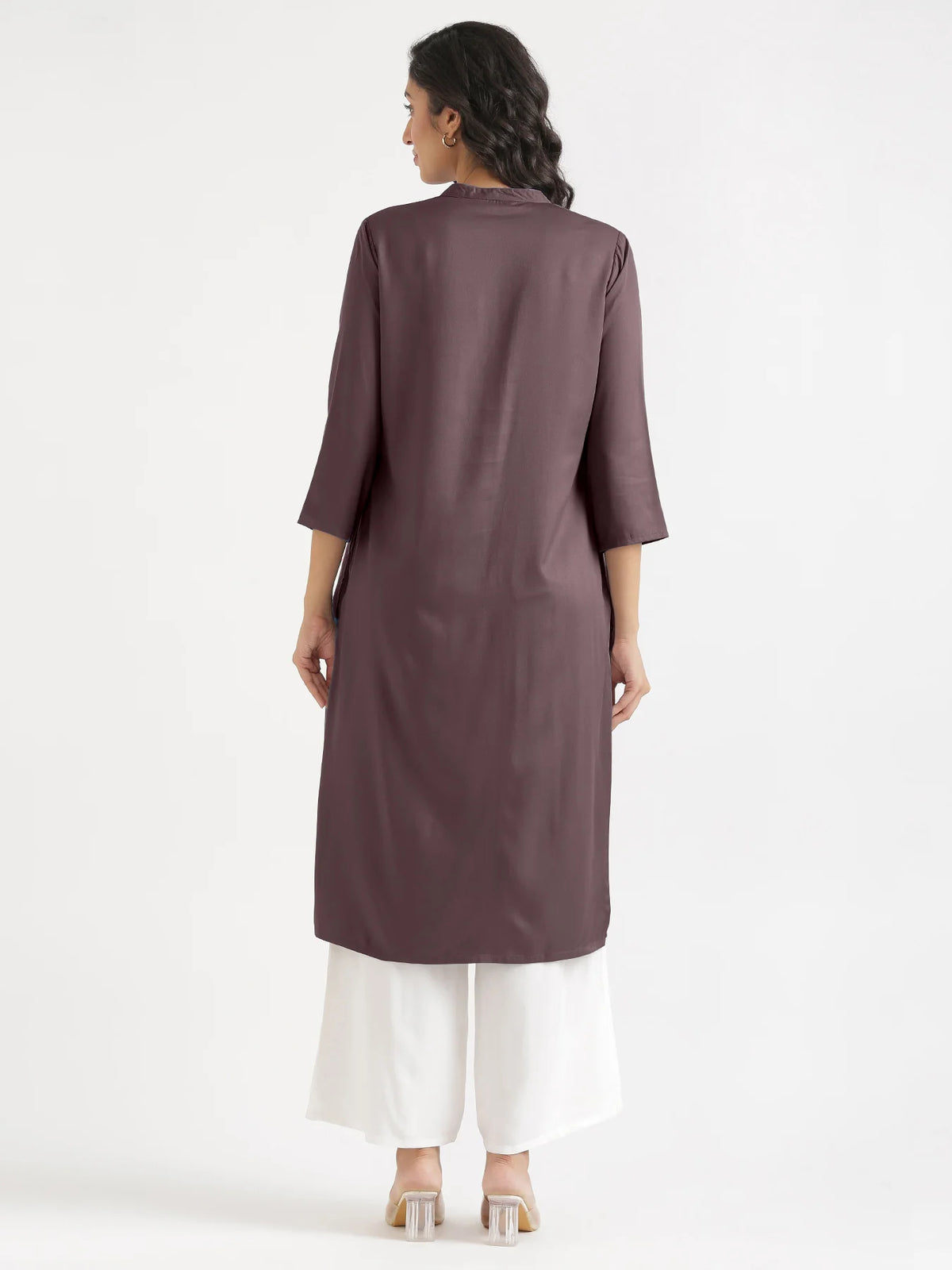 Women Brinjal Flowy Straight Long Kurta