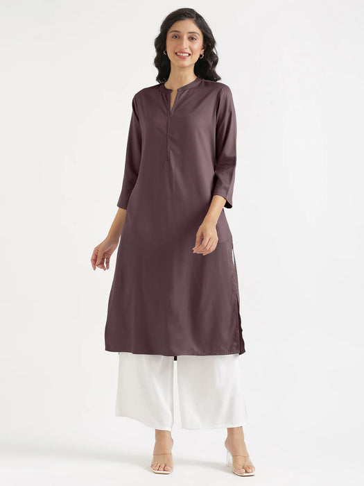 Women Brinjal Flowy Straight Long Kurta