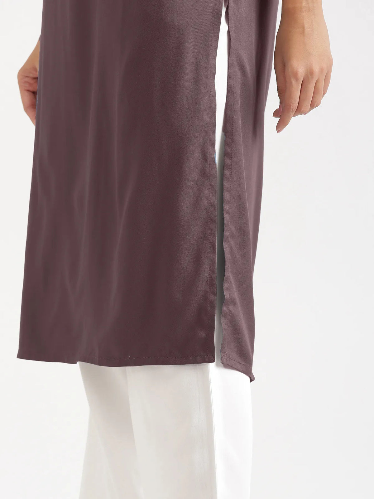 Women Brinjal Flowy Straight Long Kurta
