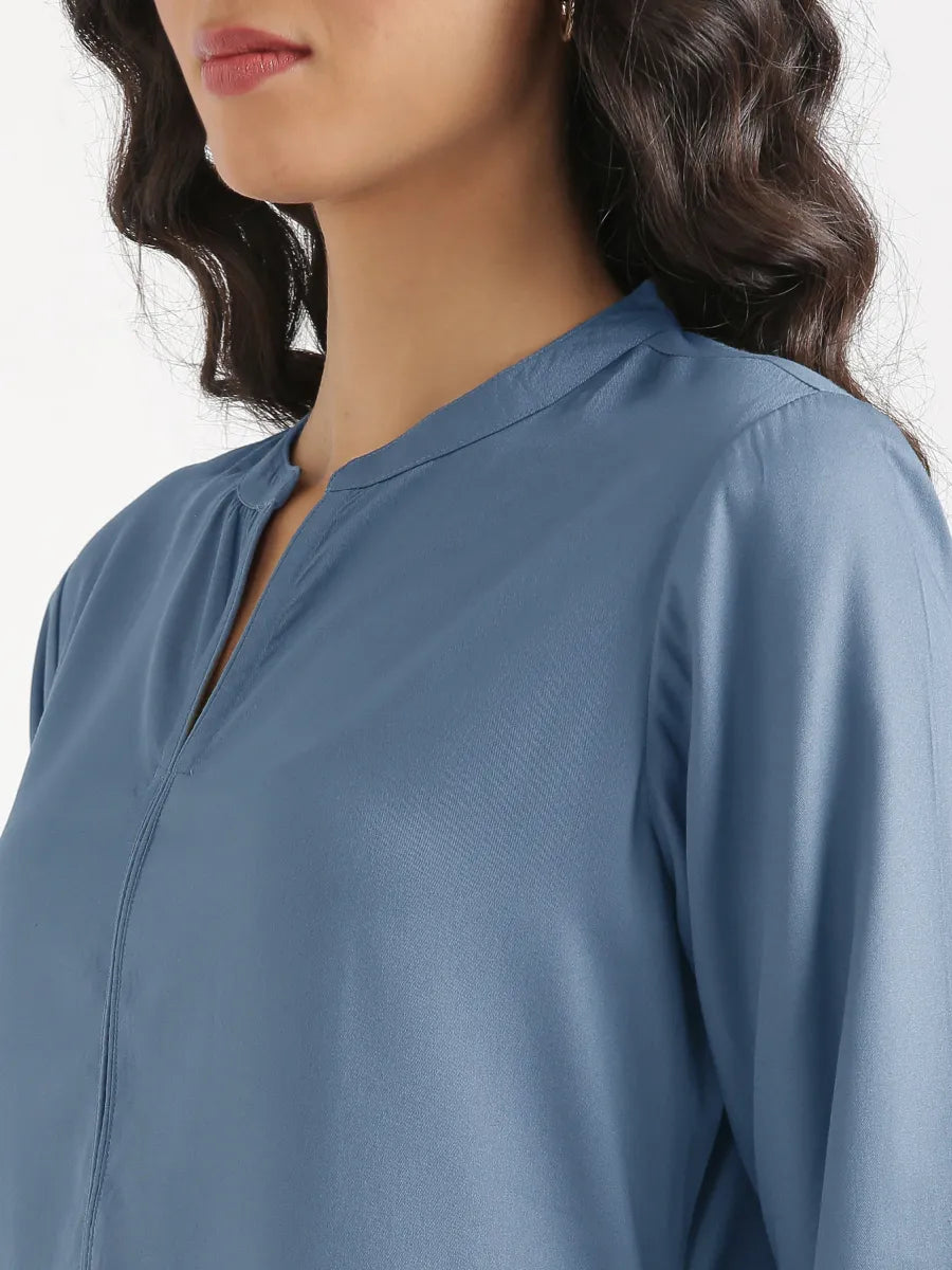 Women English Blue Flowy Straight Long Kurta