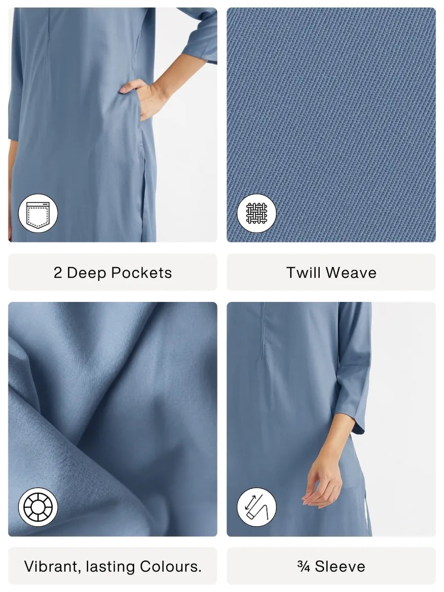 Women English Blue Flowy Straight Long Kurta