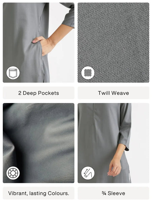 Women Grey Flowy Straight Long Kurta