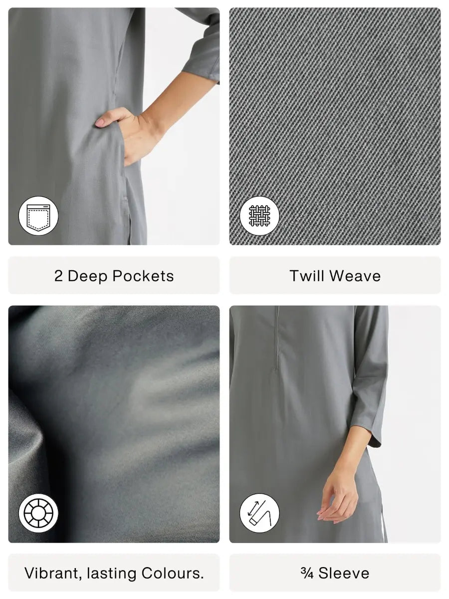 Women Grey Flowy Straight Long Kurta