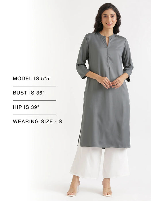 Women Grey Flowy Straight Long Kurta