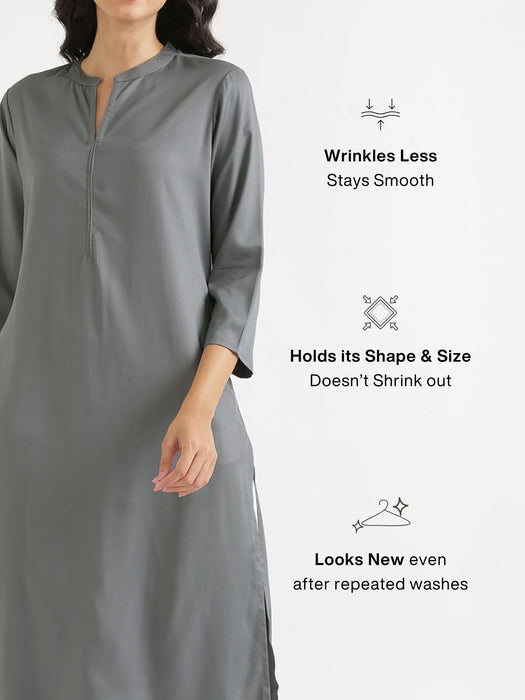 Women Grey Flowy Straight Long Kurta