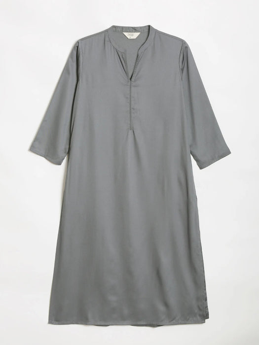 Women Grey Flowy Straight Long Kurta