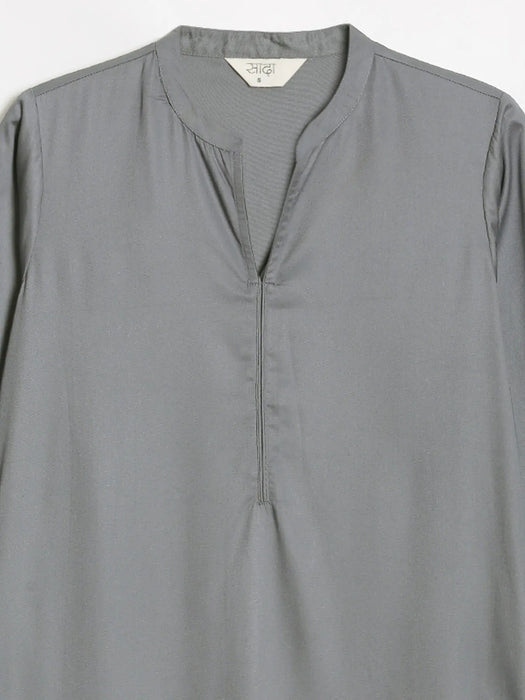 Women Grey Flowy Straight Long Kurta