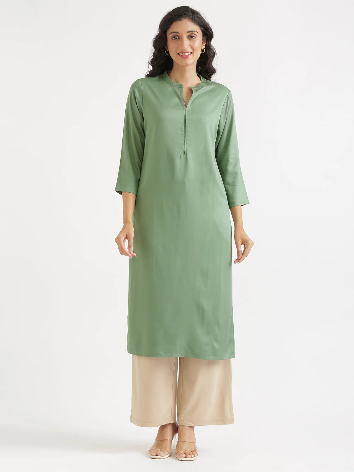 Women Jade Flowy Straight Long Kurta
