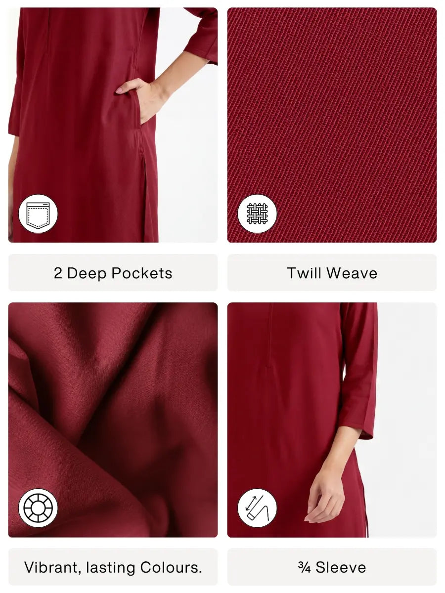 Women Maroon Flowy Straight Long Kurta
