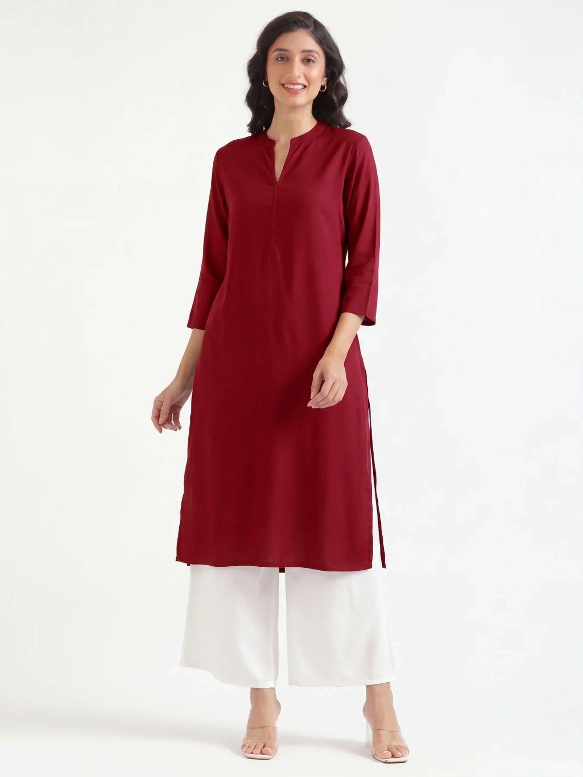 Pick Any 2 Women Flowy Straight Long Kurta - Maroon