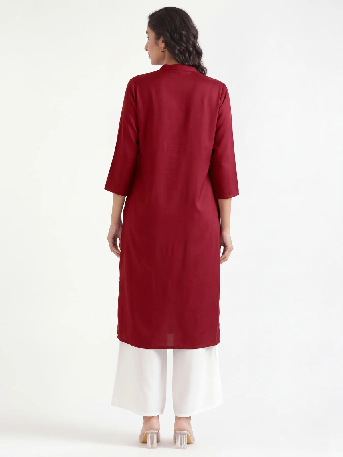 Women Maroon Flowy Straight Long Kurta