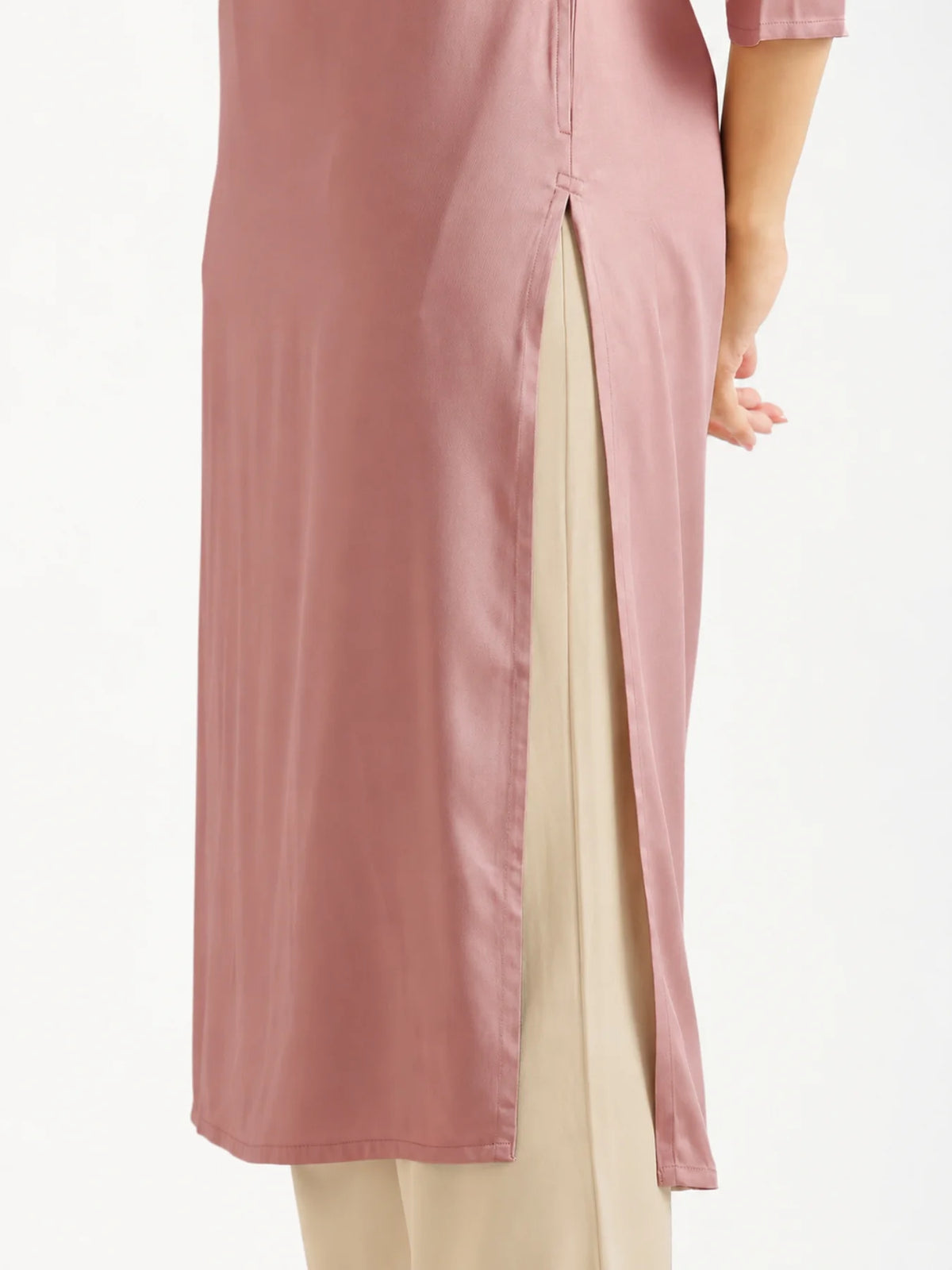 Women Rose Taupe Flowy Straight Long Kurta