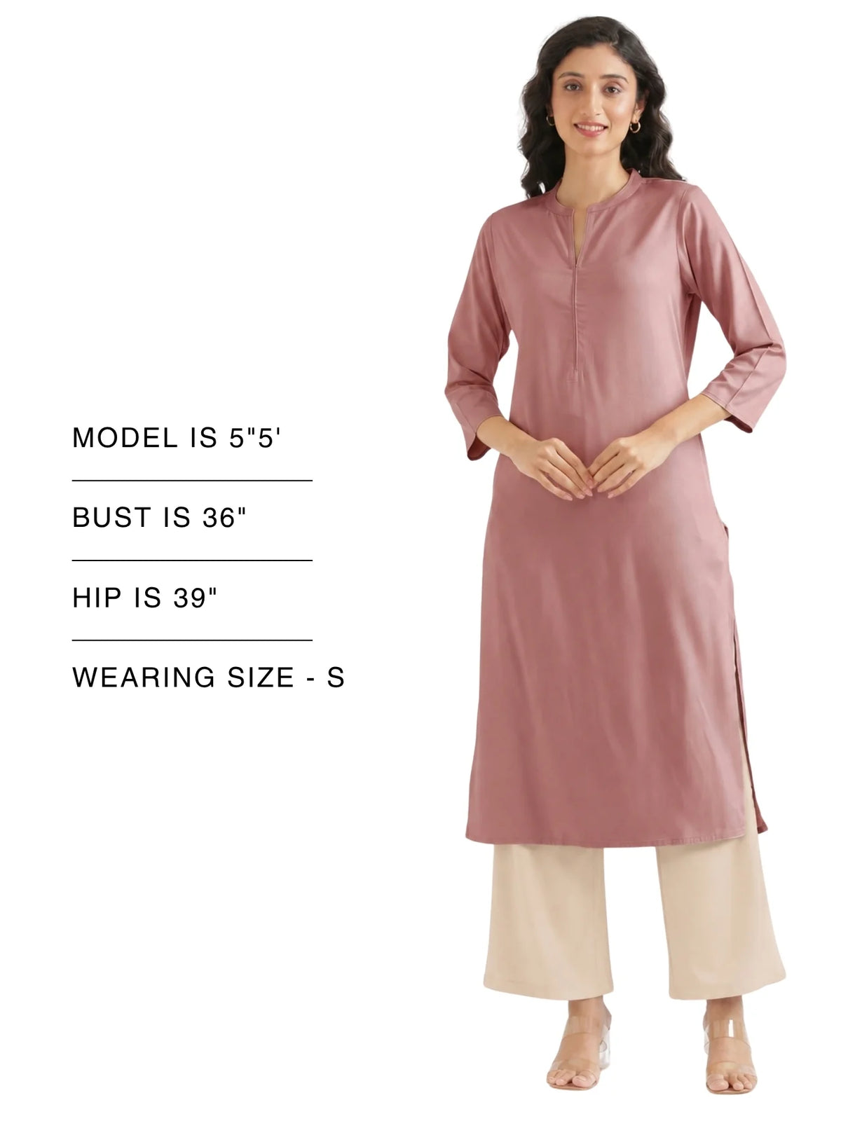 Women Rose Taupe Flowy Straight Long Kurta