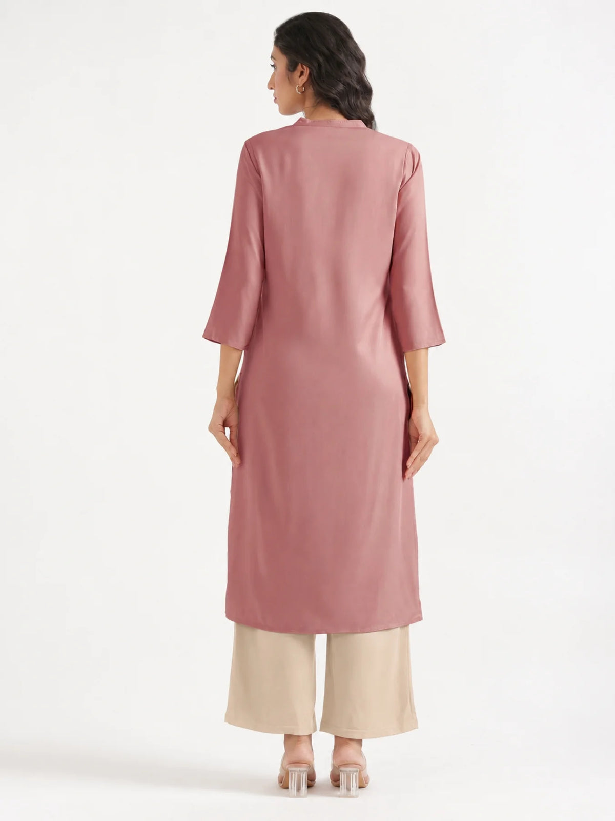 Women Rose Taupe Flowy Straight Long Kurta
