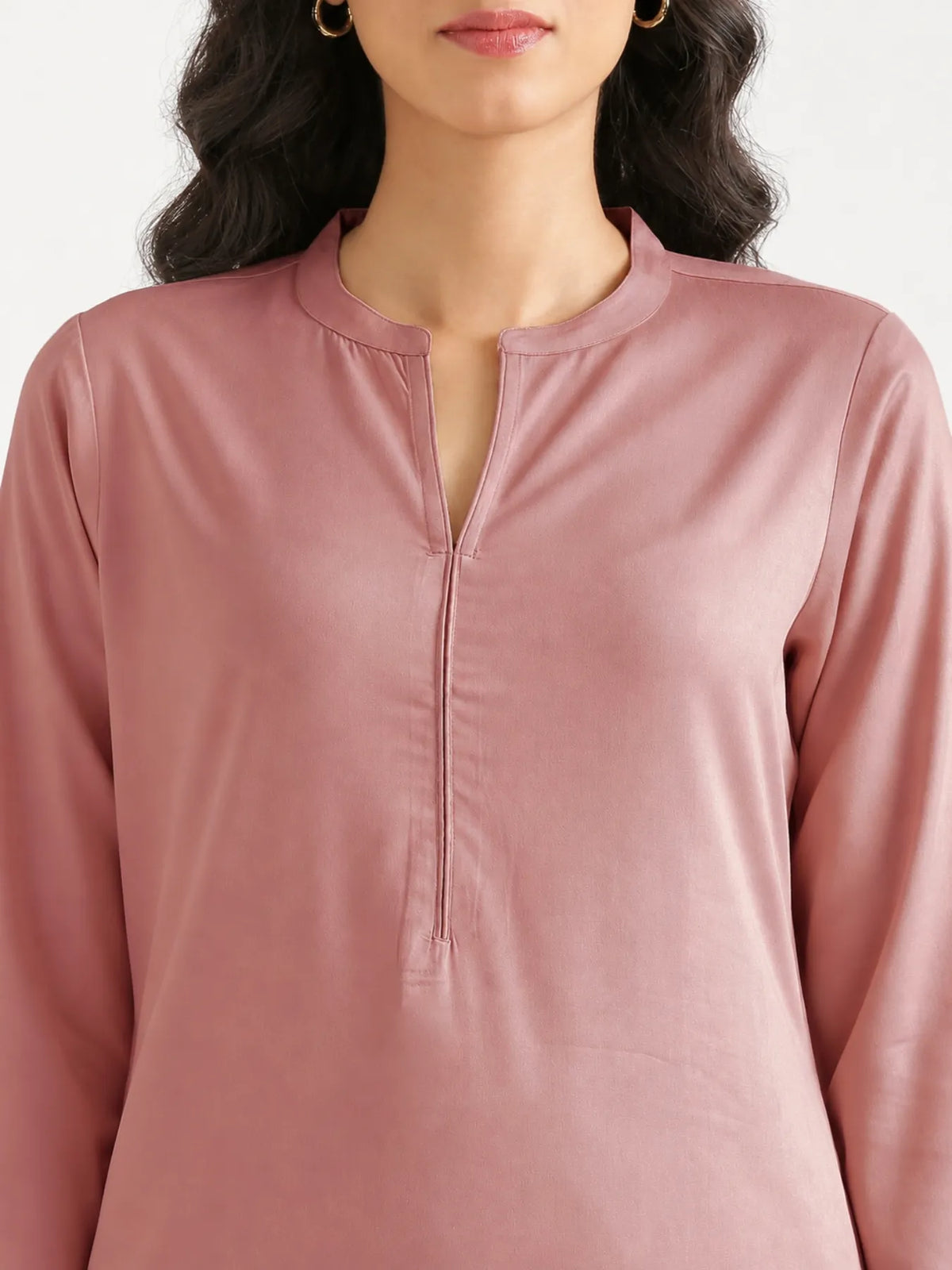 Women Rose Taupe Flowy Straight Long Kurta