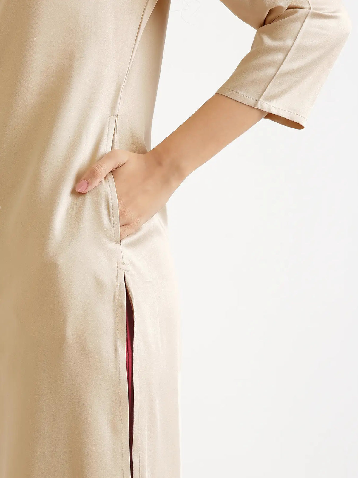 Women Taupe Flowy Straight Long Kurta