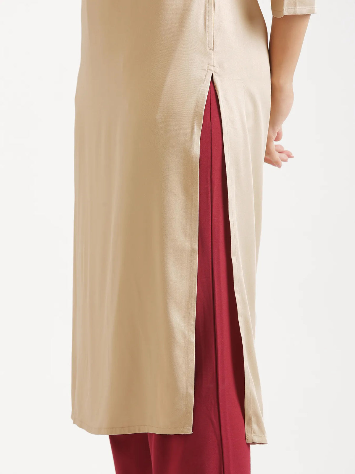 Women Taupe Flowy Straight Long Kurta