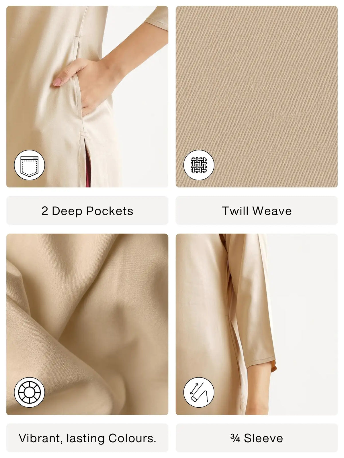 Women Taupe Flowy Straight Long Kurta