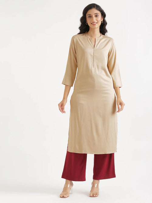 Women Taupe Flowy Straight Long Kurta