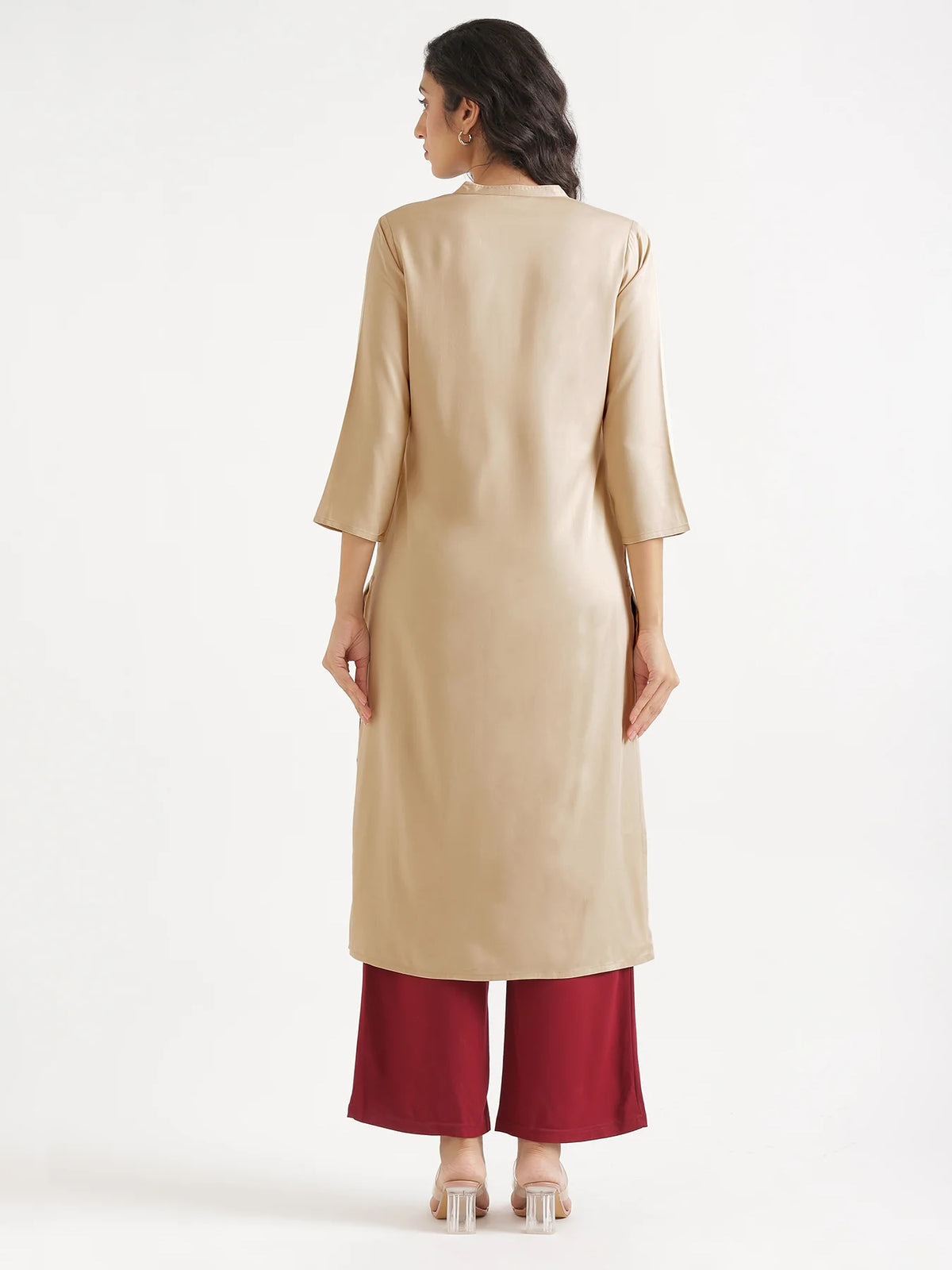 Women Taupe Flowy Straight Long Kurta
