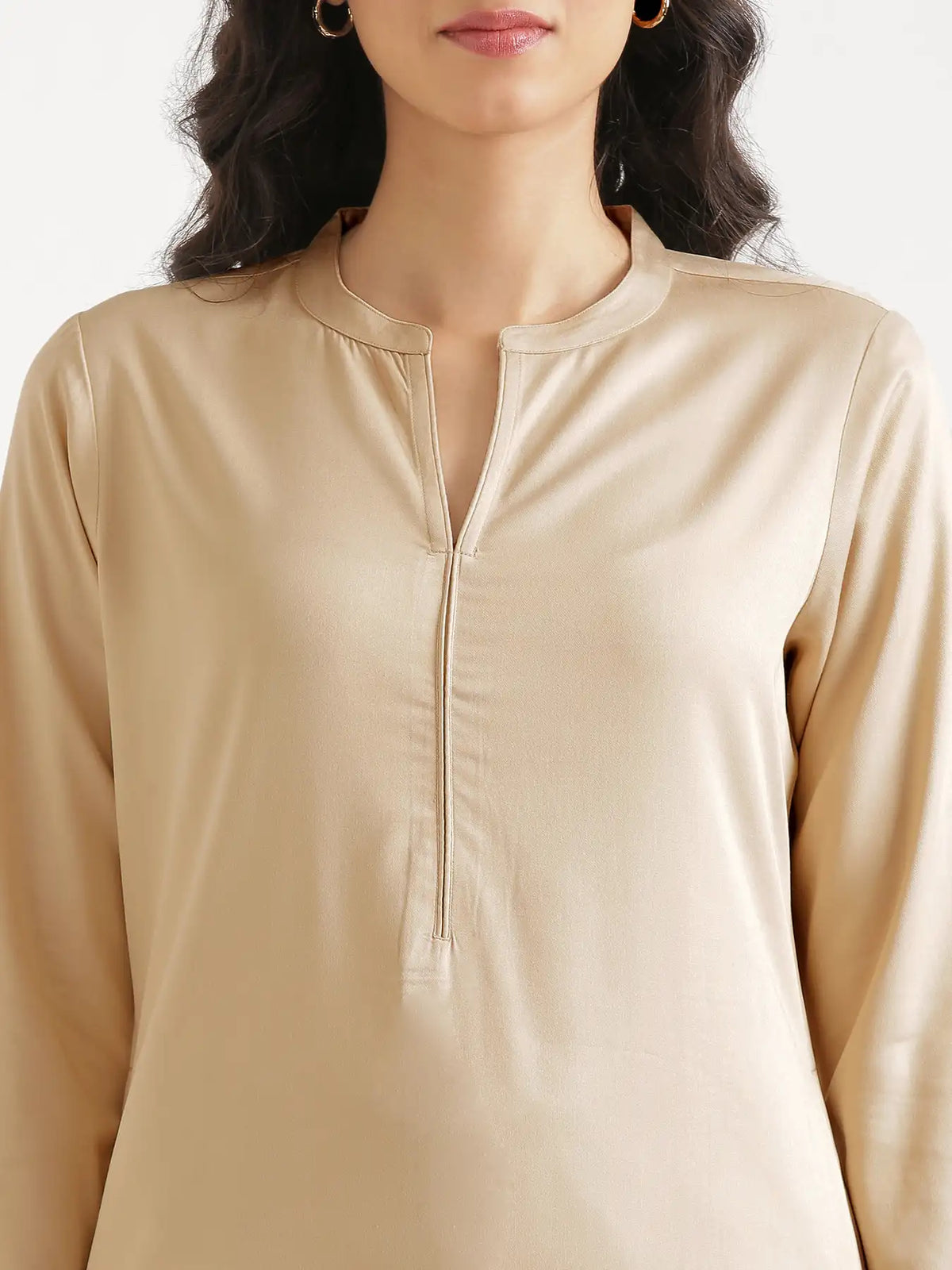 Women Taupe Flowy Straight Long Kurta