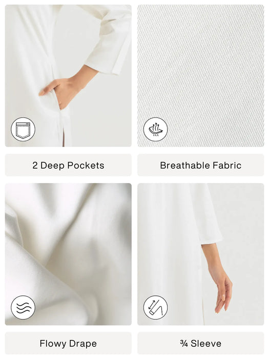 Women White Flowy Straight Long Kurta
