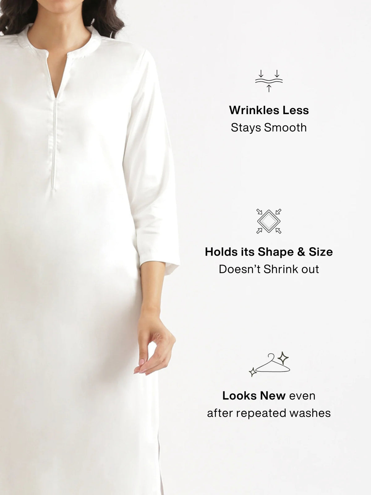 Women White Flowy Straight Long Kurta